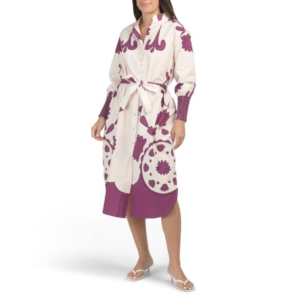 BLUE NAVY Purple Made In Italy Long Sleeve Floral Midi Dress - Picture 1 of 2